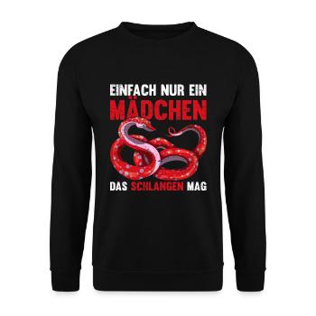 Einfach nur ein Mädchen das Schlangen mag Schlange - Unisex Pullover - Schwarz - Vorne - Alina (178cm) & Michal (187cm)