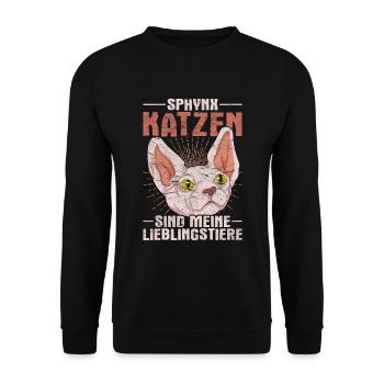 Sphynx Katzen sind meine Lieblingstiere Hauskatze - Unisex Pullover - Schwarz - Vorne - Alina (178cm) & Michal (187cm)