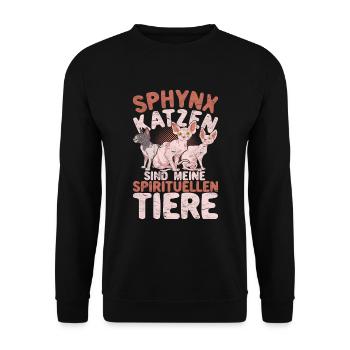 Sphynx Katzen sind meine spirituellen Tiere Katze - Unisex Pullover - Schwarz - Vorne - Alina (178cm) & Michal (187cm)