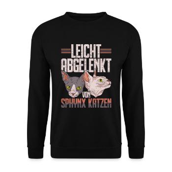 Nacktkatze Leicht abgelenkt von Sphynx Katzen - Unisex Pullover - Schwarz - Vorne - Alina (178cm) & Michal (187cm)