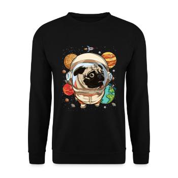 Universe Dogs Gift Space Astronaut Pug - Unisex Sweatshirt - black - Front - Alina (178cm) & Michal (187cm)