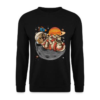 Galaxie Astronaut Hunde Geschenk Weltraum Puggle - Unisex Pullover - Schwarz - Vorne - Alina (178cm) & Michal (187cm)