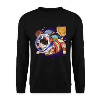 Astronaut Hunde Geschenk Englische Bulldogge - Unisex Pullover - Schwarz - Vorne - Alina (178cm) & Michal (187cm)