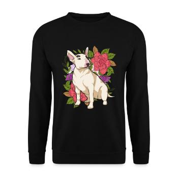 Hundeliebhaber Geschenk Blumen Hunde Bull Terrier - Unisex Pullover - Schwarz - Vorne - Alina (178cm) & Michal (187cm)