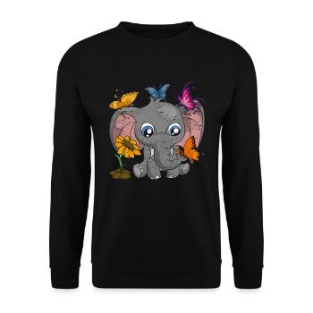 Cute Africa Animal Gift Butterfly Elephant - Unisex Sweatshirt - black - Front - Alina (178cm) & Michal (187cm)