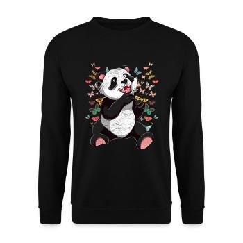 Panda Bär Zoo Tier Geschenk Schmetterling Panda - Unisex Pullover - Schwarz - Vorne - Alina (178cm) & Michal (187cm)