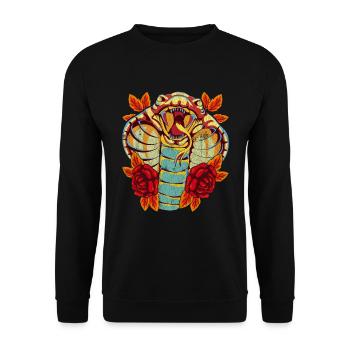 Schlangen Reptilien Geschenk Buntes Rosen Kobra - Unisex Pullover - Schwarz - Vorne - Alina (178cm) & Michal (187cm)
