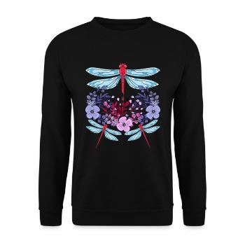 Insekten Liebhaber Geschenk Buntes Blumen Libelle - Unisex Pullover - Schwarz - Vorne - Alina (178cm) & Michal (187cm)
