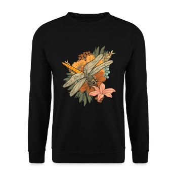 Tierliebhaber Vintage Blumen Tier Geschenk Libelle - Unisex Pullover - Schwarz - Vorne - Alina (178cm) & Michal (187cm)