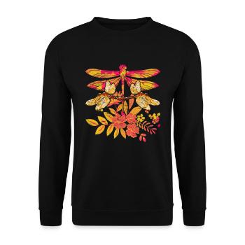 Bunte Blumen Insekt Tierliebhaber Geschenk Libelle - Unisex Pullover - Schwarz - Vorne - Alina (178cm) & Michal (187cm)