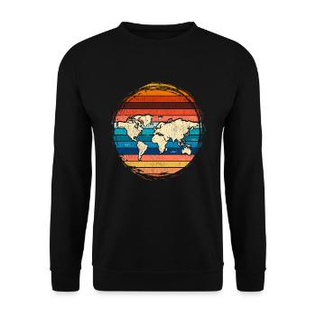 Landkarte Welt Reisen Geschenk Retro Weltkarte - Unisex Pullover - Schwarz - Vorne - Alina (178cm) & Michal (187cm)