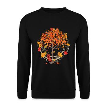 Farbenfrohes Wald Laub Laubblätter Geschenk Herbst - Unisex Pullover - Schwarz - Vorne - Alina (178cm) & Michal (187cm)