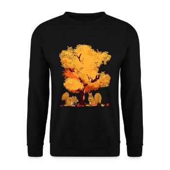 Farbenfrohes Laub Wald Baum Geschenk Herbst - Unisex Pullover - Schwarz - Vorne - Alina (178cm) & Michal (187cm)