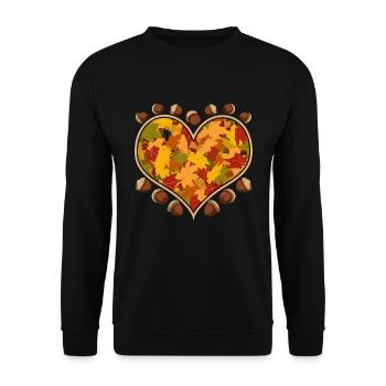 Farbenfrohe Laubblätter Herz Laub Geschenk Herbst - Unisex Pullover - Schwarz - Vorne - Alina (178cm) & Michal (187cm)