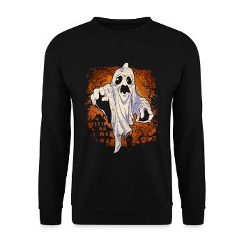 Gespenst Gruseliges Halloween Geschenk Geist - Unisex Pullover - Schwarz - Vorne - Alina (178cm) & Michal (187cm)