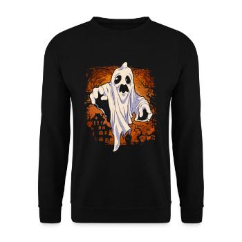 Gruseliges Gespenst Halloween Geschenk Geist - Unisex Pullover - Schwarz - Vorne - Alina (178cm) & Michal (187cm)