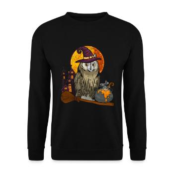 Hexen Hut Weiser Vogel Geschenk Halloween Eule - Unisex Pullover - Schwarz - Vorne - Alina (178cm) & Michal (187cm)