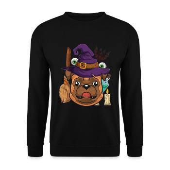 Chauve-souris Chapeau de sorcière Chien Cadeau Halloween Carlin - Sweat-shirt Unisexe - noir - Devant - Alina (178cm) & Michal (187cm)