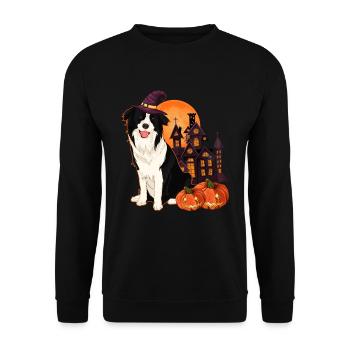 Kürbis Hunde Geschenk Mond Halloween Border Collie - Unisex Pullover - Schwarz - Vorne - Alina (178cm) & Michal (187cm)