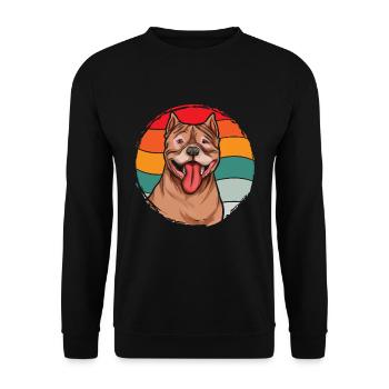 Retro Hunde Hundeliebhaber Geschenk Pitbull - Unisex Pullover - Schwarz - Vorne - Alina (178cm) & Michal (187cm)