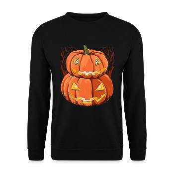 Halloween Kostüm Geschenk Jack O Lantern Kürbis - Unisex Pullover - Schwarz - Vorne - Alina (178cm) & Michal (187cm)