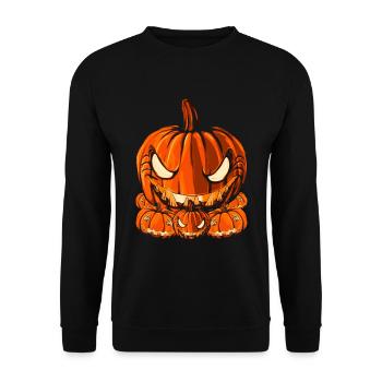 Halloween Geschenk Jack O Lantern Kürbis - Unisex Pullover - Schwarz - Vorne - Alina (178cm) & Michal (187cm)