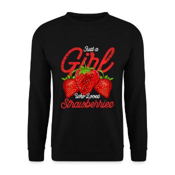 Nur ein Mädchen das Erdbeeren liebt Obst Erdbeere - Unisex Pullover - Schwarz - Vorne - Alina (178cm) & Michal (187cm)