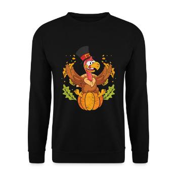 Kürbis Laub Herbst Vogel Tier Geschenk Truthahn - Unisex Pullover - Schwarz - Vorne - Alina (178cm) & Michal (187cm)