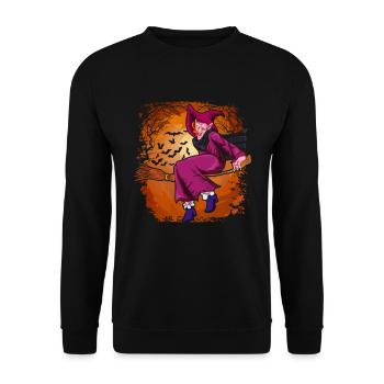 Gruseliges Halloween Geschenk Fledermaus Hexe - Unisex Pullover - Schwarz - Vorne - Alina (178cm) & Michal (187cm)