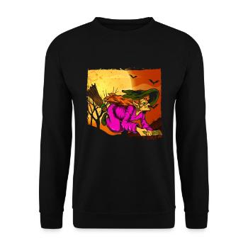 Witch's Broom Halloween Gift Full Moon Witch - Unisex Sweatshirt - black - Front - Alina (178cm) & Michal (187cm)
