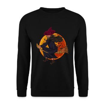 Full Moon Witch’s Broom Cadeau Sorcière d’Halloween - Sweat-shirt Unisexe - noir - Devant - Alina (178cm) & Michal (187cm)