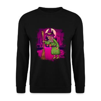 Full Moon Witch’s Broom Halloween Gift Sorcière - Sweat-shirt Unisexe - noir - Devant - Alina (178cm) & Michal (187cm)
