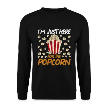 Ich bin nur hier für das Popcorn Lustiges Popcorn - Unisex Pullover - Schwarz - Vorne - Alina (178cm) & Michal (187cm)