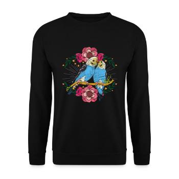 Flowers Bird Animal Gift Cute Budgie - Unisex Sweatshirt - black - Front - Alina (178cm) & Michal (187cm)
