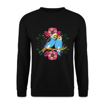 Blumen Vogel Geschenk Niedliches Wellensittich - Unisex Pullover - Schwarz - Vorne - Alina (178cm) & Michal (187cm)