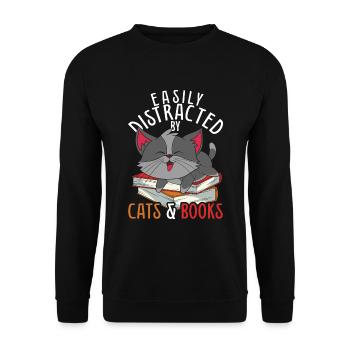 Cat Librarian Gift Funny Books Reading - Unisex Sweatshirt - black - Front - Alina (178cm) & Michal (187cm)