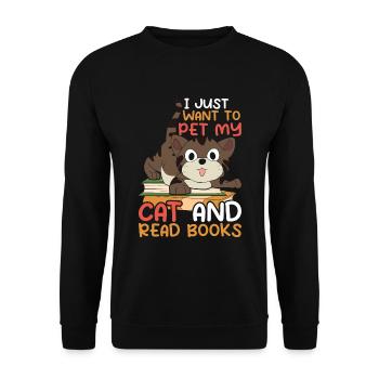 Bücher Katzen Buch Lesen Geschenk Lustiges Katze - Unisex Pullover - Schwarz - Vorne - Alina (178cm) & Michal (187cm)
