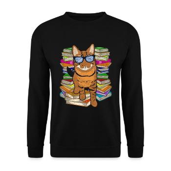Reading Bookworm Gift Funny Books Cat - Unisex Sweatshirt - black - Front - Alina (178cm) & Michal (187cm)