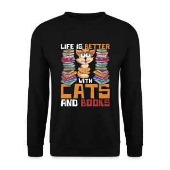 Books Reading Bookworm Gift Funny Cat - Unisex Sweatshirt - black - Front - Alina (178cm) & Michal (187cm)