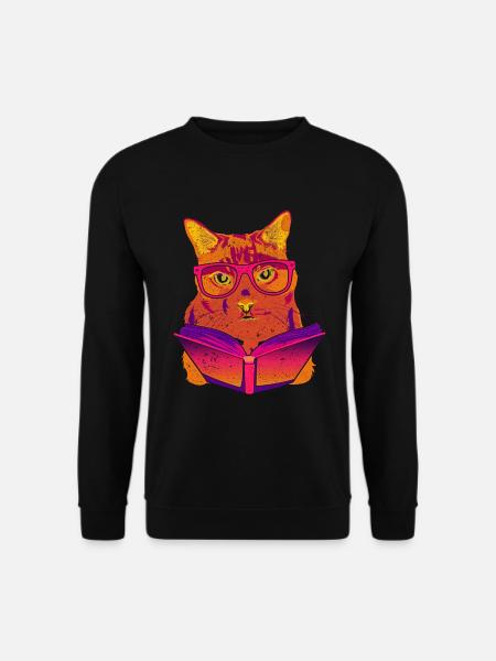 Coole Sonnenbrille Bücher Lesen Geschenk Katze - Unisex Pullover - Schwarz