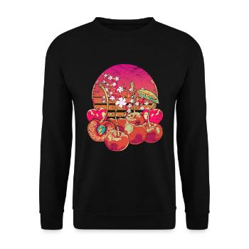 Retro Vaporwave Cherry Blossom Fruit Cadeau Cerise - Sweat-shirt Unisexe - noir - Devant - Alina (178cm) & Michal (187cm)