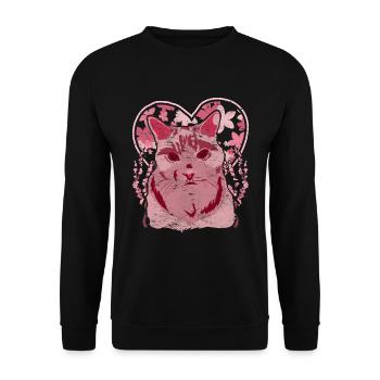 Cherry Blossom Heart Pet Gift Sakura Cat - Unisex Sweatshirt - black - Front - Alina (178cm) & Michal (187cm)
