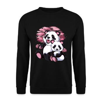 Sakura Panda Bär Baby Geschenk Kirschblüten Panda - Unisex Pullover - Schwarz - Vorne - Alina (178cm) & Michal (187cm)