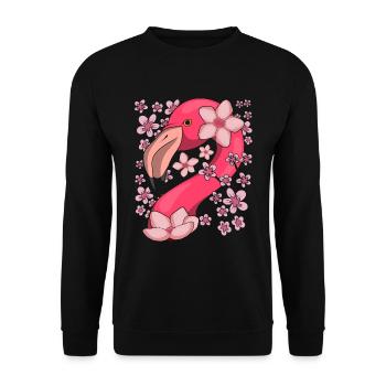Sakura Rosa Vogel Geschenk Kirschblüten Flamingo - Unisex Pullover - Schwarz - Vorne - Alina (178cm) & Michal (187cm)