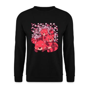 Sakura Zoo Tier Geschenk Kirschblüten Roter Panda - Unisex Pullover - Schwarz - Vorne - Alina (178cm) & Michal (187cm)