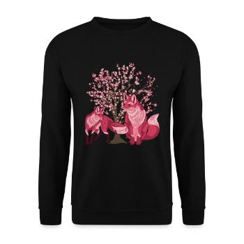 Sakura Tree Forest Animal Gift Cherry Blossom Fox - Unisex Sweatshirt - black - Front - Alina (178cm) & Michal (187cm)