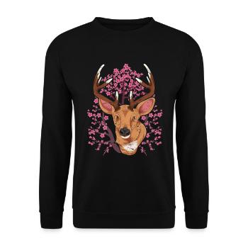 Cherry Blossom Forest Animal Gift Sakura Deer - Unisex Sweatshirt - black - Front - Alina (178cm) & Michal (187cm)