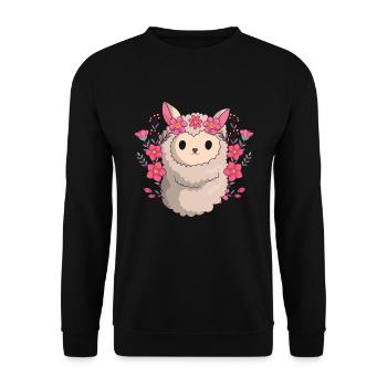 Zoo Tier Süßes Lama Geschenk Blumen Alpaka - Unisex Pullover - Schwarz - Vorne - Alina (178cm) & Michal (187cm)