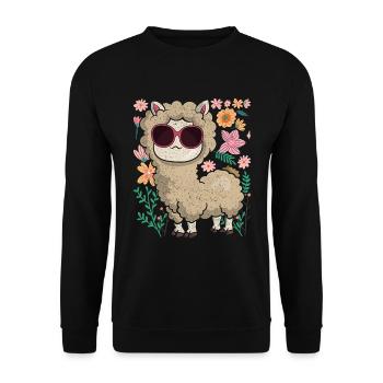 Coole Sonnenbrille Blumen Alpaka Geschenk Lama - Unisex Pullover - Schwarz - Vorne - Alina (178cm) & Michal (187cm)