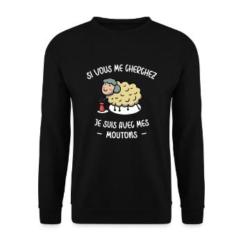 Mouton Berger Humour Cadeau Agriculteur Fermier - Sweat-shirt Unisexe - noir - Devant - Alina (178cm) & Michal (187cm)